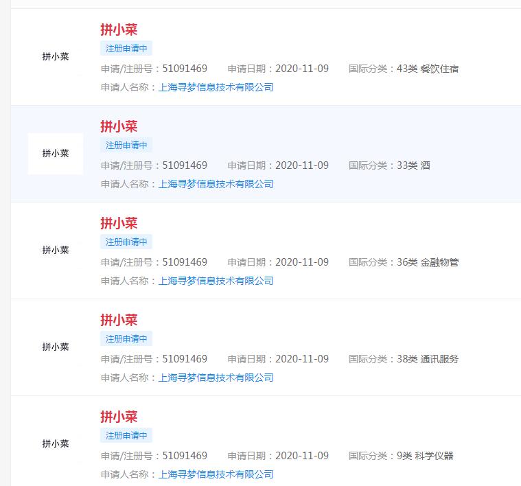 拼多多申请“拼小菜”、“拼优选”等商标