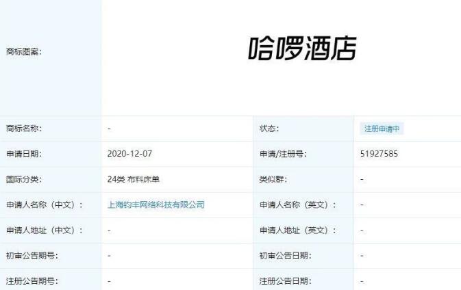 “哈啰酒店”商标被哈啰出行关联企业申请注册
